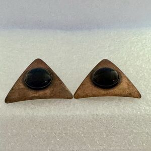 Geometric Copper Triangle Clip On Earrings With Black Center Stone